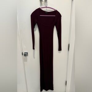 Naked Wardrobe Long Sleeve Dress in Deep Burgundy